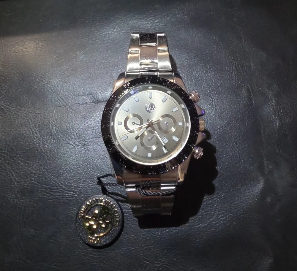 Men's Silver And Black AJs Brand Stainless Steel Watch